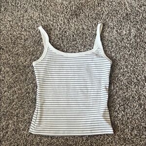 White & Black Striped Ribbed Tank Top - Women